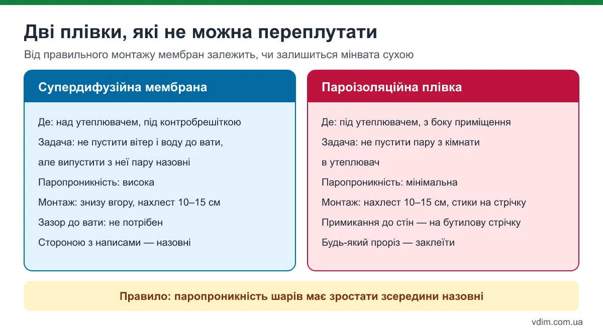 Порівняння супердифузійної мембрани і пароізоляційної плівки: де монтувати та як працюють